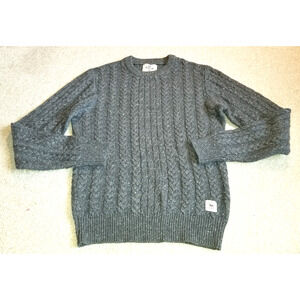 Mens Sweater-BELLFIELD-ENGLAND-gray wool marled cableknit Classic pullover-M